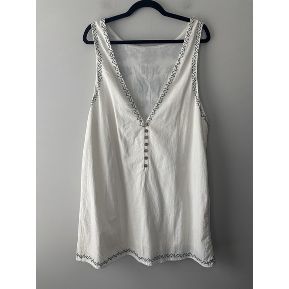 Free People Samson Embroidered Beaded Mini Dress In Ivory/Blue Low Back Cotton - Picture 8 of 12